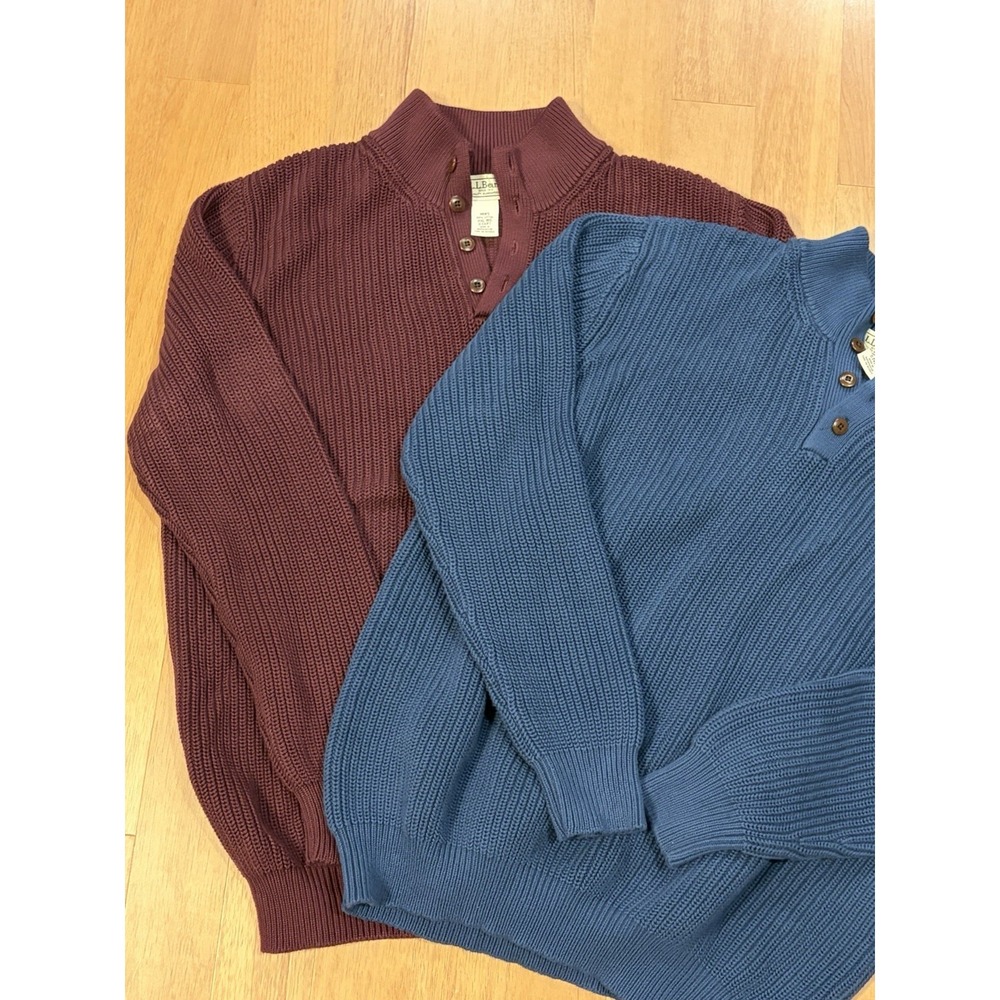 Lot Of (2) LL Bean Mock Neck Henley Sweater Blue Maroon Chunky Knit O FKP7 XXL - Picture 5 of 10